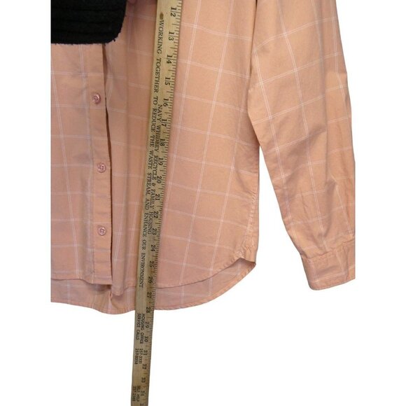 Garnet Hill Shirt Womens 8 peach coral white Plaid 100% Pima Cotton Button Up‎ - Picture 10 of 11
